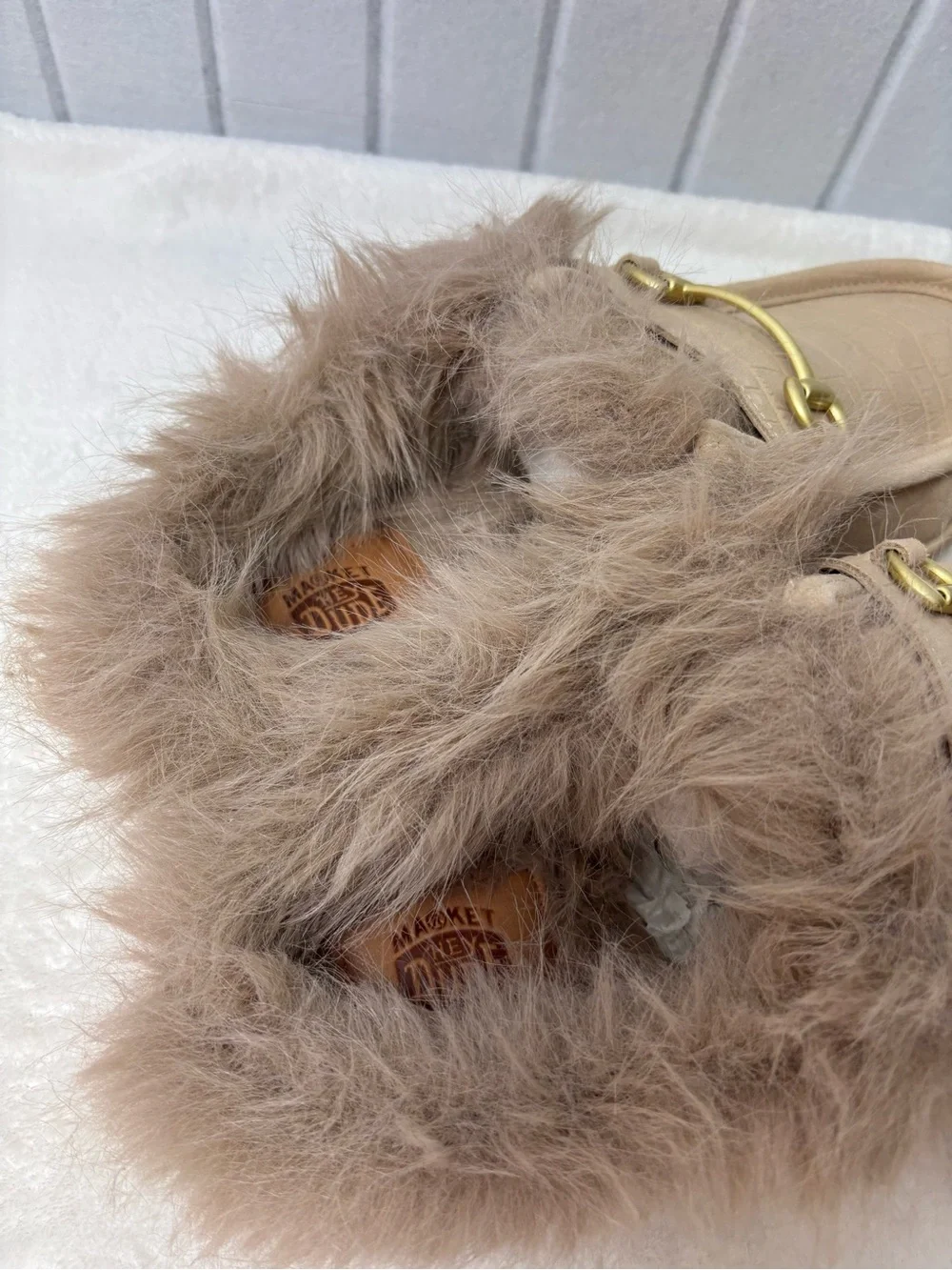 The Dude Wally Slip Loafer Beige Faux Fur Mule Loafers Men size 11‎ NEW
